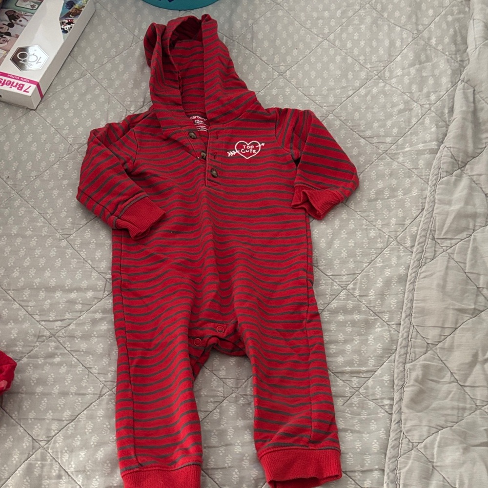 Carter's Red and Gray Striped Footie